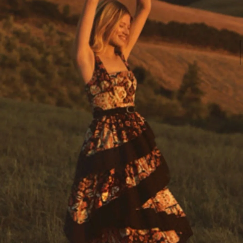 Anthropologie Black Floral Tiered Maxi Dress with Rust Accents - Picture 7 of 7